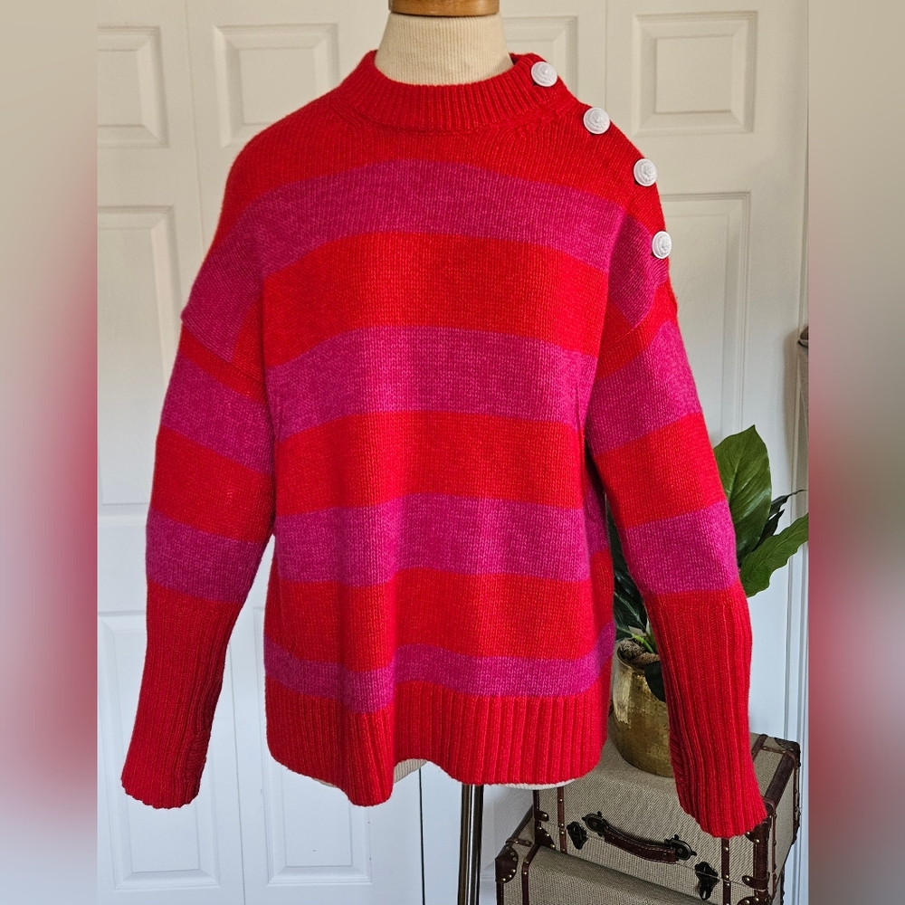 ZADIG & VOLTAIRE 100% Size M Cashmere Malta Stripes Pullover Crewneck Sweater!
